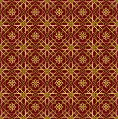 Background with gold seamless pattern on dark red backgroud in islamic arabic style