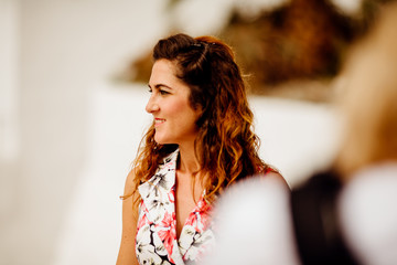 beautiful happy girl in dress in Spain for holidays and modelling