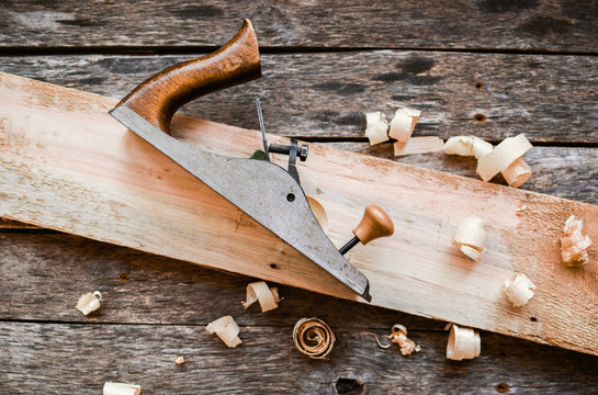 Carpentry tools on an old board table
