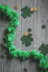 St. Patricks's Day Background with Shamrocks and Coins