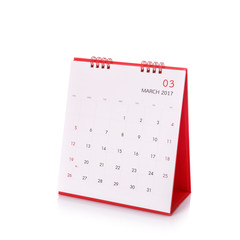 New white desktop calendar of 2017. Studio shot isolated on white