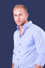 young man wearing blue shirt