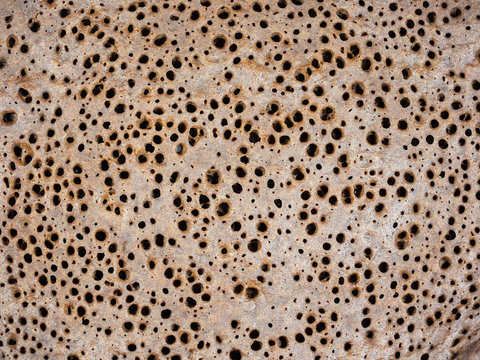 Traditional Ethiopean Flatbread From Fermented Teff Flour Porous Texture Close-up