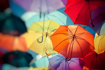 Background colorful umbrella street decoration. - obrazy, fototapety, plakaty
