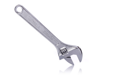 New silver adjustable wrench. Studio shot isolated on white