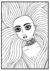 Portrait of a beautiful vampire girl with long hair