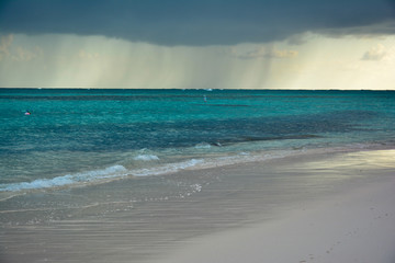 sea panoramic view of the Dominican Republic in the Caribbean with white beaches and palm trees