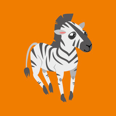 Fototapeta na wymiar Cheerful zebra on an orange background. vector illustration