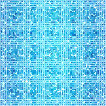 Textured abstract background with clear blue water in the pool. Mosaic floor. Vector image