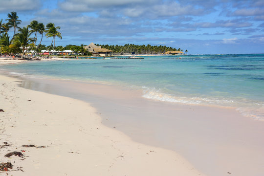 sea panoramic view of the Dominican Republic in the Caribbean with white beaches and palm trees