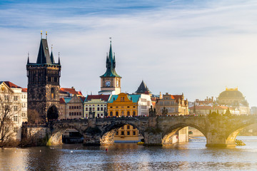 Fototapeta na wymiar Charles Bridge (Karluv Most) and Lesser Town Tower, Prague, Czech Republic