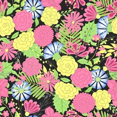 Foto op Canvas Beautiful seamless pattern in small abstract flower. Small colorful flowers. Cute simple spring flowers © Liliya