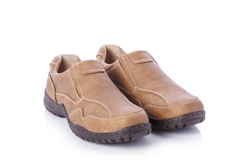 New brown men shoe. Studio shot isolated on white
