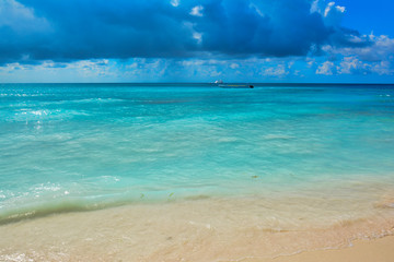sea panoramic view of the Dominican Republic in the Caribbean with white beaches and palm trees