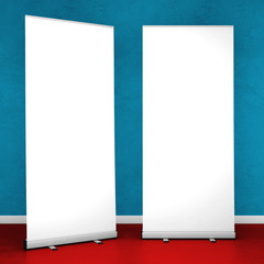 Blank roll up banners template. 3D rendering