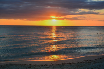 sea panoramic view of the Dominican Republic in the Caribbean with white beaches and palm trees