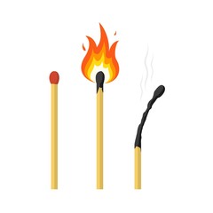 Matches, lighted match and burned match.