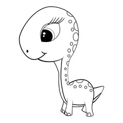 Cartoon of Green Baby Brontosaurus Dinosaur
