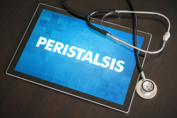 Peristalsis (gastrointestinal disease) diagnosis medical concept on tablet screen with stethoscope