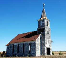 Fototapeta na wymiar Abandoned Christian church on the Nebraska plains 