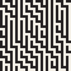 Irregular Maze Shapes Tiling Contemporary Graphic Design. Vector Seamless Black and White Pattern