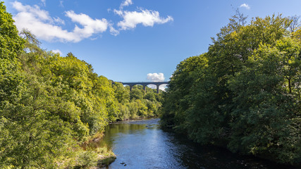 Fototapeta na wymiar View from Gate Rd with the River Dee and the Pontcysyllte Aqueduct, Wrexham, Wales, UK