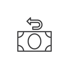 Money refund line icon, outline vector sign, linear style pictogram isolated on white. Cashback symbol, logo illustration. Editable stroke. Pixel perfect