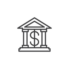 Bank building line icon, outline vector sign, linear style pictogram isolated on white. Symbol, logo illustration. Editable stroke. Pixel perfect