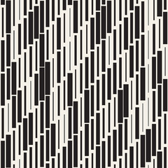 Vector Seamless Black And White Irregular Dash Rectangles Grid Pattern. Abstract Geometric Background Design