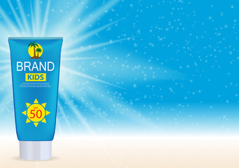 Sun Care Cream Bottle, Tube Template for Ads or Magazine Backgro