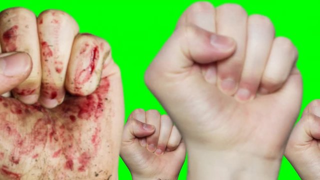 Animation F&auml;uste erheben sich aus Protest vor Green screen