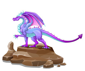 Dragon on the rock cartoon. Vector illustration