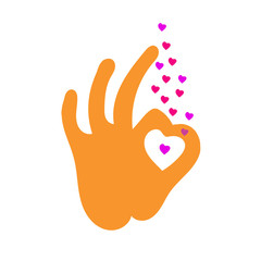 Hand OK sign with colored hearts