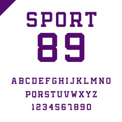 Sport font. Vector alphabet with latin letters and numbers.