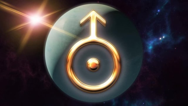 Animated uranus zodiac horoscope symbol and planet. 3D rendering 4K