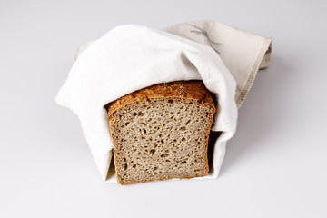 Home made cereal bread on white