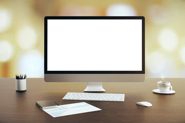 Blank white computer closeup