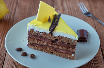 Delicious cake dessert with strawberry cream and chocolate