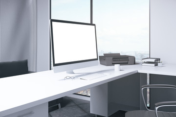 Blank white computer monitor