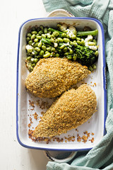 Chicken breasts with beans, broccoli and cheese