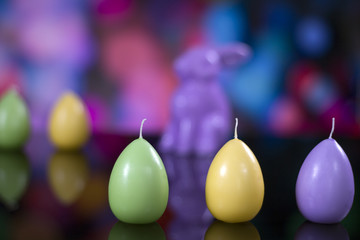 Easter theme. handmade  Candle Eggs  background, place for typography,  top view