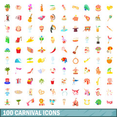 100 carnival icons set, cartoon style