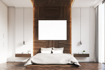 Bedroom with picture, wood, front