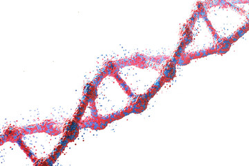 Red diagonal DNA chain against white background - obrazy, fototapety, plakaty