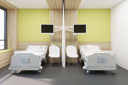 Ward with two beds, yellow