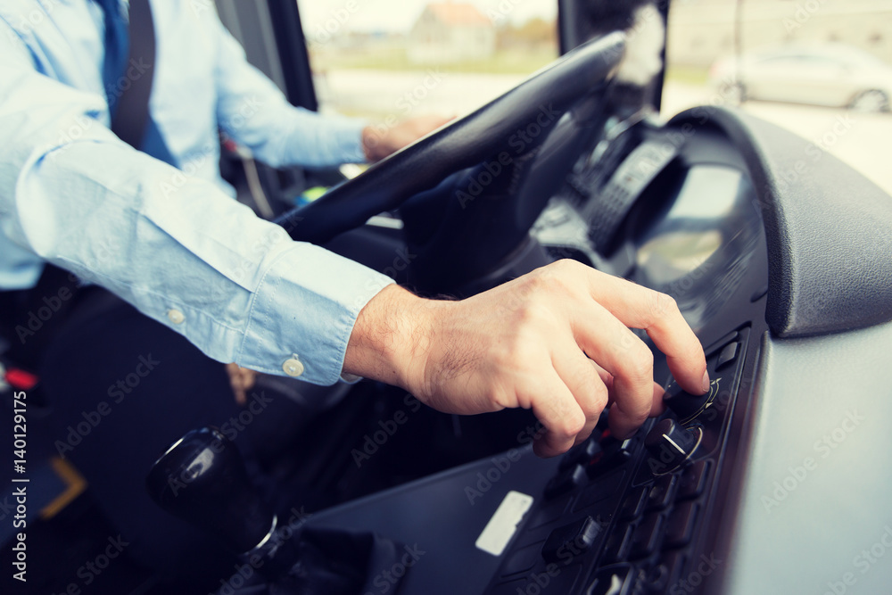 Poster close up of driver driving passenger bus