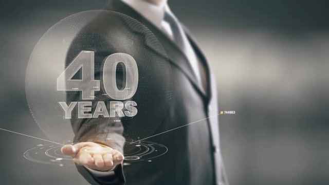 Forty 40 Year Businessman Holding in Hand New technologies