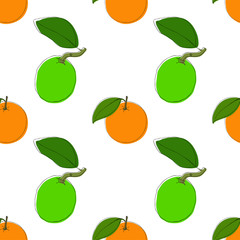 Vector seamless pattern background with hand drawn limes and oranges in vintage style. On white. Use for textile, fabric, paper, web, page, wallpaper etc.