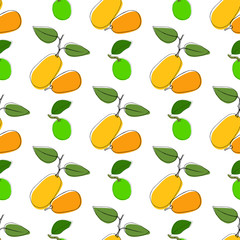 Vector seamless pattern background with hand drawn kumquat and lime in vintage style. On white. Use for textile, fabric, paper, web, page, wallpaper etc.