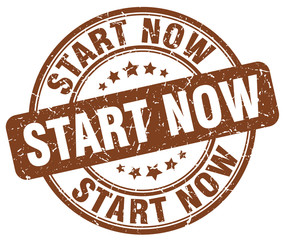 start now brown grunge stamp